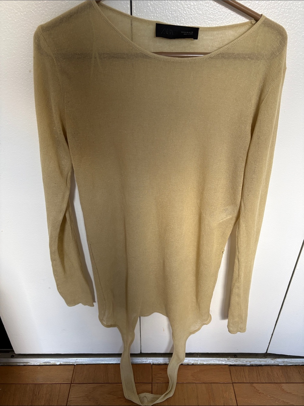 Zara Light Tan Long-Sleeve Scoop Neck Bodysuit